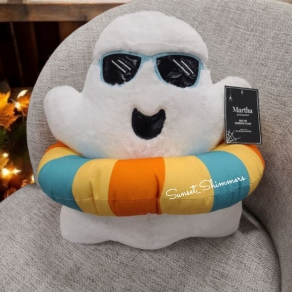 Martha Stewart Plush Ghost In Pool Float Summerween Halloween Throw Pillow Decor - Picture 1 of 7